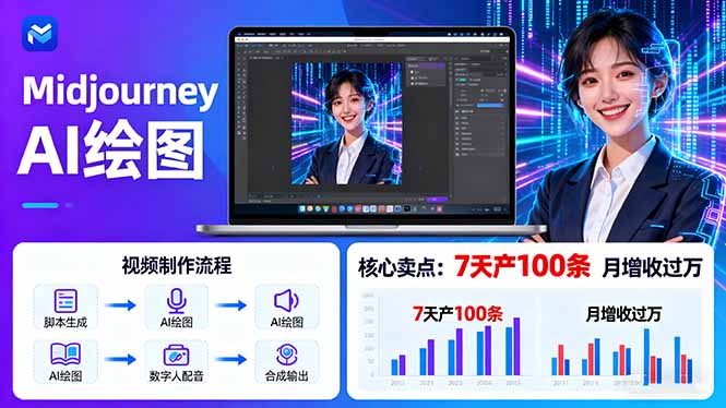 AI绘图照片开口说话视频制作：Midjourney+数字人，7天产100条月增收过万远创网-专注分享副业落地实操课程 – 全网首发_高质量项目输出远创网