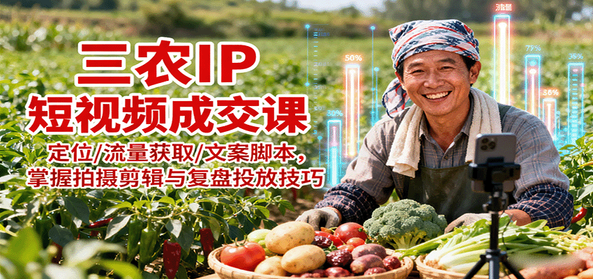 三农IP短视频成交课：定位/流量获取/文案脚本，掌握拍摄剪辑与复盘投放技巧远创网-专注分享副业落地实操课程 – 全网首发_高质量项目输出远创网