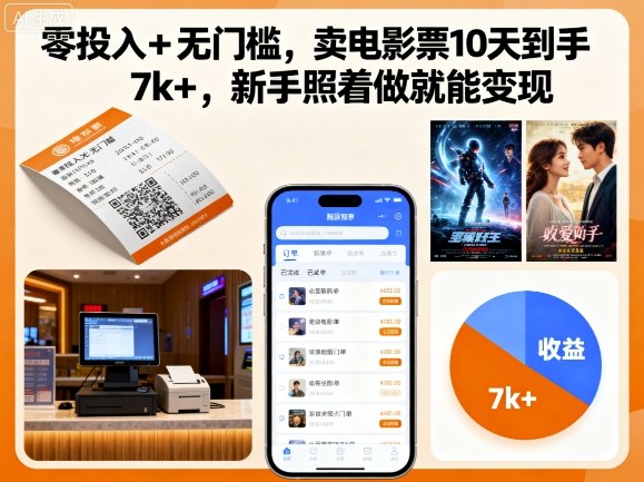 零投入+无门槛，卖电影票10天到手7k+，新手照着做就能变现【揭秘】远创网-专注分享副业落地实操课程 – 全网首发_高质量项目输出远创网