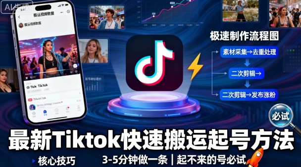 最新Tiktok快速搬运快速起号方法，3-5分钟做一条，起不来的号可以试试远创网-专注分享副业落地实操课程 – 全网首发_高质量项目输出远创网