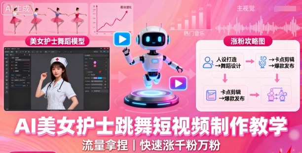 AI美女护士跳舞短视频制作教学，流量拿捏，快速涨千粉万粉【提示词+视频教程】远创网-专注分享副业落地实操课程 – 全网首发_高质量项目输出远创网