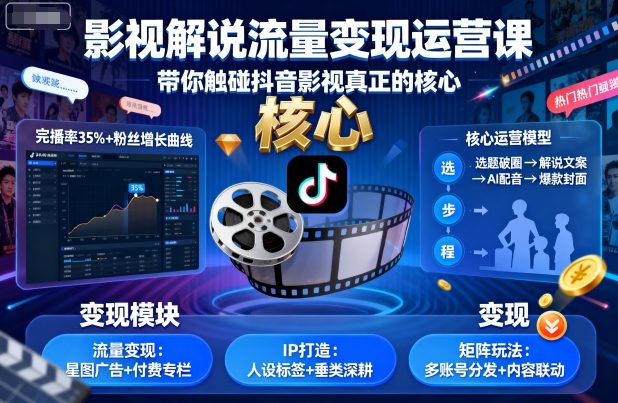影视解说流量变现运营课，带你触碰抖音影视真正的核心远创网-专注分享副业落地实操课程 – 全网首发_高质量项目输出远创网