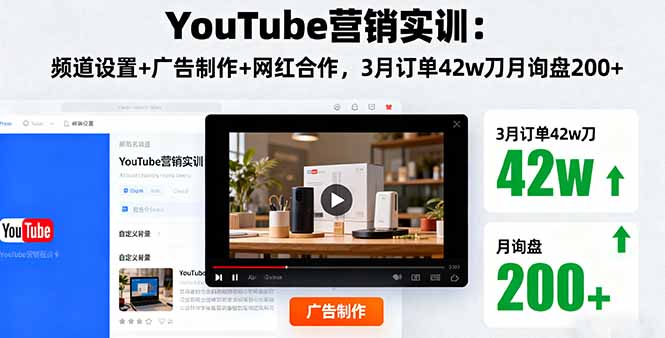 YouTube营销实训：频道设置+广告制作+网红合作，3月订单42w刀月询盘200+远创网-专注分享副业落地实操课程 – 全网首发_高质量项目输出远创网