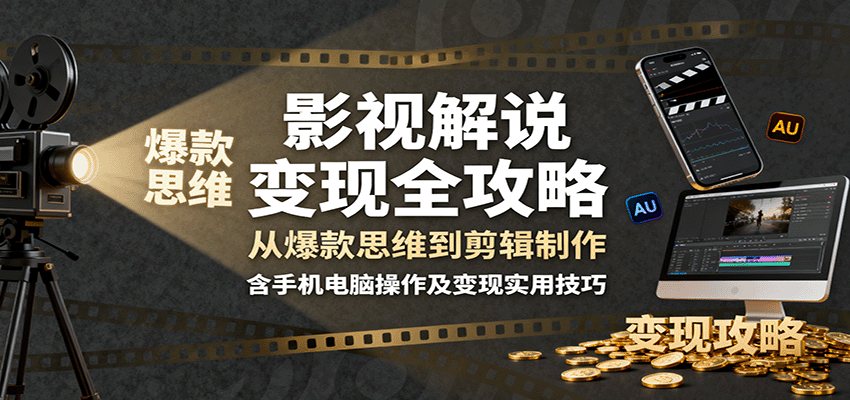 影视解说变现全攻略：从爆款思维到剪辑制作，含手机电脑操作及变现实用技巧远创网-专注分享副业落地实操课程 – 全网首发_高质量项目输出远创网