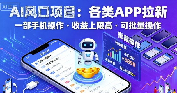 AI风口项目，各类APP拉新，一部手机就可以操作，收益上限高，可批量操作远创网-专注分享副业落地实操课程 – 全网首发_高质量项目输出远创网