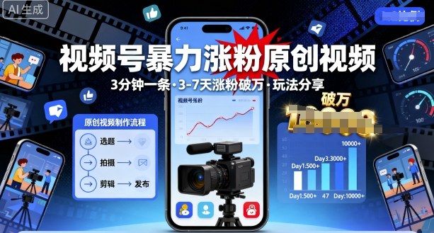 视频号暴力涨粉原创视频，3分钟一条原创视频，3-7天涨粉破万，玩法分享给你远创网-专注分享副业落地实操课程 – 全网首发_高质量项目输出远创网