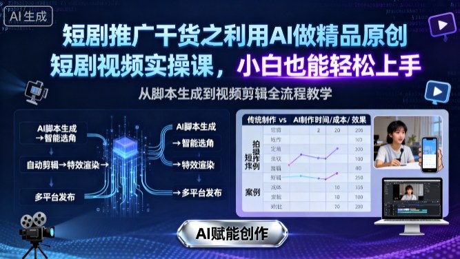 短剧推广干货之利用AI做精品原创短剧视频实操课，小白也能轻松上手远创网-专注分享副业落地实操课程 – 全网首发_高质量项目输出远创网
