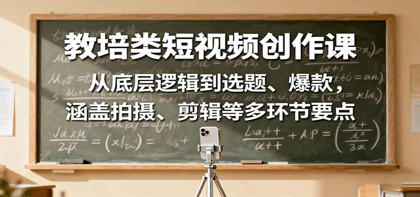教培类短视频创作课：从底层逻辑到选题、爆款，涵盖拍摄、剪辑等多环节要点远创网-专注分享副业落地实操课程 – 全网首发_高质量项目输出远创网