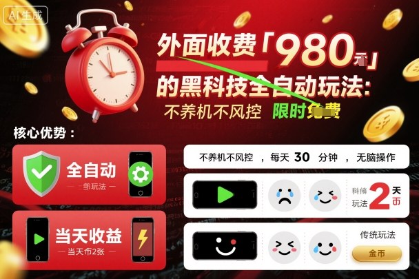 外面收费980的黑科技全自动玩法，不养机不风控，每天30分钟，无脑操作，当天收益2张【揭秘】远创网-专注分享副业落地实操课程 – 全网首发_高质量项目输出远创网