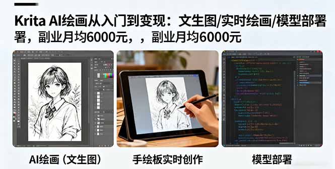 Krita AI绘画从入门到变现：文生图/实时绘画/模型部署，副业月均6000元远创网-专注分享副业落地实操课程 – 全网首发_高质量项目输出远创网
