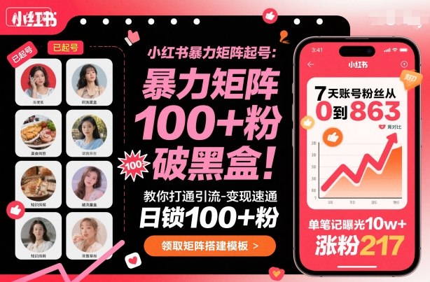 小红书暴力矩阵起号，教你打通引流-变现速通，日锁100+粉，破流量黑盒远创网-专注分享副业落地实操课程 – 全网首发_高质量项目输出远创网