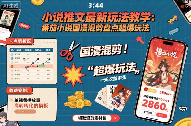 小说推文最新玩法教学，番茄小说国漫混剪盘点超爆玩法，全程干货，一天收益多张远创网-专注分享副业落地实操课程 – 全网首发_高质量项目输出远创网