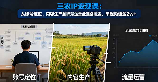 三农IP变现课：从账号定位、内容生产到流量运营全链路覆盖，单视频佣金2w+远创网-专注分享副业落地实操课程 – 全网首发_高质量项目输出远创网