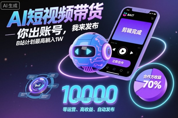 AI短视频带货，你出账号，我来发布，B站计划最高躺入1W【揭秘】远创网-专注分享副业落地实操课程 – 全网首发_高质量项目输出远创网