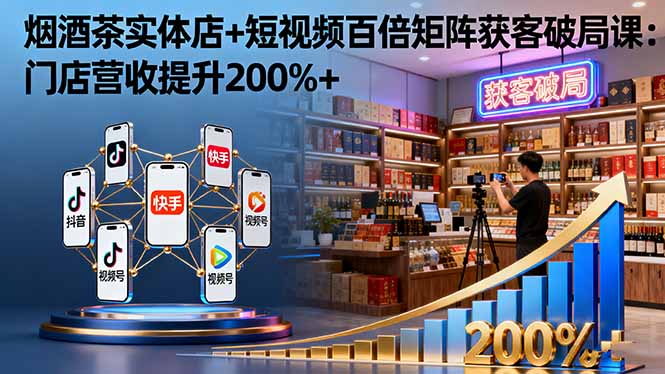 烟酒茶实体店+短视频百倍矩阵获客破局课:门店营收提升200%+远创网-专注分享副业落地实操课程 – 全网首发_高质量项目输出远创网