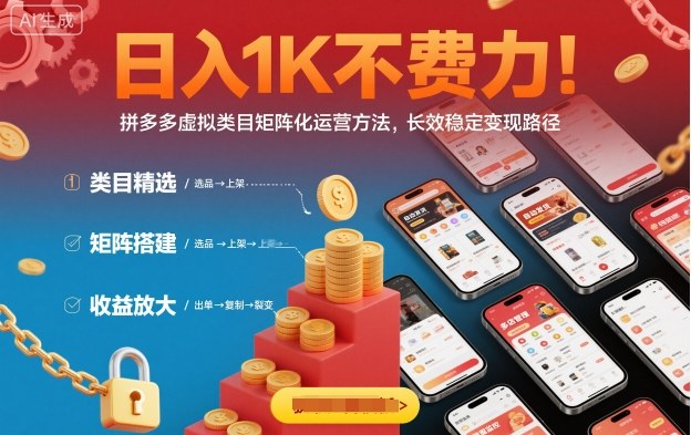 日入1K不费力!拼多多虚拟类目矩阵化运营方法,长效稳定变现路径远创网-专注分享副业落地实操课程 – 全网首发_高质量项目输出远创网