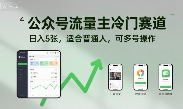 公众号流量主冷门赛道,日入5张,适合普通人,可多号操作远创网-专注分享副业落地实操课程 – 全网首发_高质量项目输出远创网