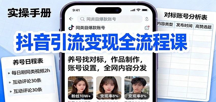 抖音引流变现全流程课:养号找对标,作品制作,账号设置,全网内容分发远创网-专注分享副业落地实操课程 – 全网首发_高质量项目输出远创网