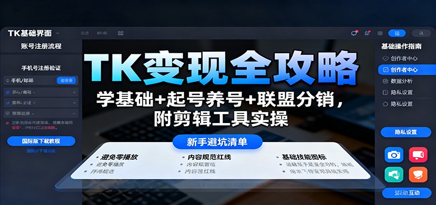 TK变现全攻略:学基础+起号养号+联盟分销,附剪辑工具实操远创网-专注分享副业落地实操课程 – 全网首发_高质量项目输出远创网