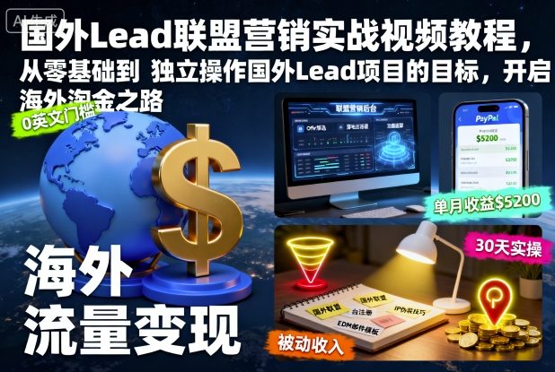 国外Lead联盟营销实战视频教程,从零基础到独立操作国外Lead项目的目标,开启海外淘金之路远创网-专注分享副业落地实操课程 – 全网首发_高质量项目输出远创网