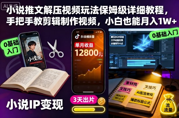 小说推文解压视频玩法保姆级详细教程,手把手教剪辑制作视频,小白也能月入1W+远创网-专注分享副业落地实操课程 – 全网首发_高质量项目输出远创网