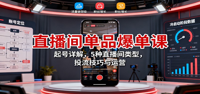 直播间单品爆单课:起号详解,5种直播间类型,投流技巧与运营远创网-专注分享副业落地实操课程 – 全网首发_高质量项目输出远创网