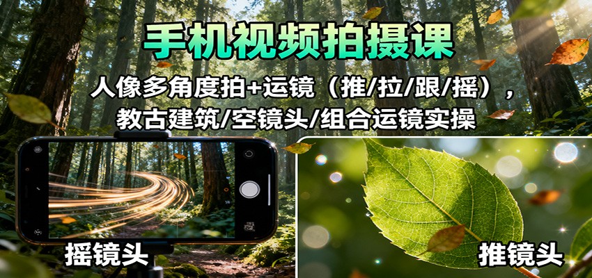 手机视频拍摄课：人像多角度拍+运镜(推/拉/跟/摇)，古建筑/空镜头/组合运镜实操远创网-专注分享副业落地实操课程 – 全网首发_高质量项目输出远创网