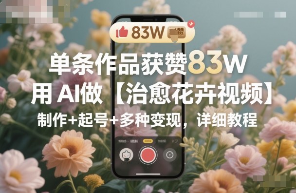 单条作品获赞83W，用AI做【治愈花卉视频】，制作+起号+多种变现，详细教程远创网-专注分享副业落地实操课程 – 全网首发_高质量项目输出远创网