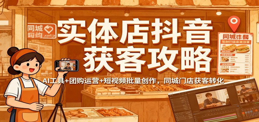 实体店抖音获客攻略:AI工具+团购运营+短视频批量创作,同城门店获客转化远创网-专注分享副业落地实操课程 – 全网首发_高质量项目输出远创网