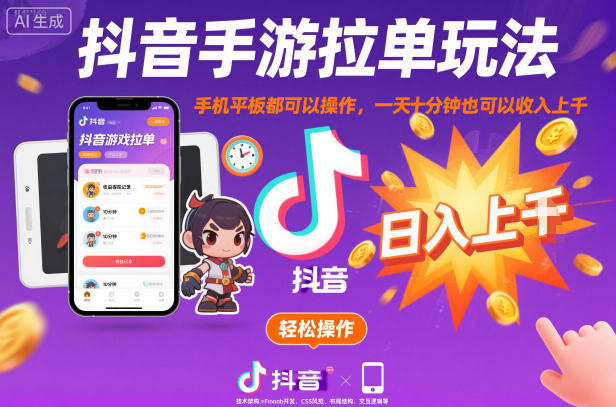 抖音手游拉单玩法,手机平板都可以操作,一天十分钟也可以收入上K【揭秘】远创网-专注分享副业落地实操课程 – 全网首发_高质量项目输出远创网