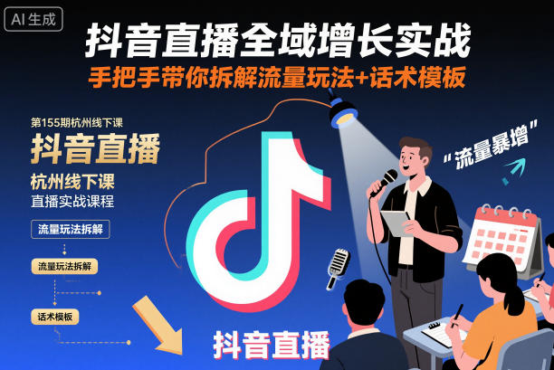 抖音直播全域增长实战第155期杭州线下课,手把手带你拆解流量玩法+话术模板远创网-专注分享副业落地实操课程 – 全网首发_高质量项目输出远创网
