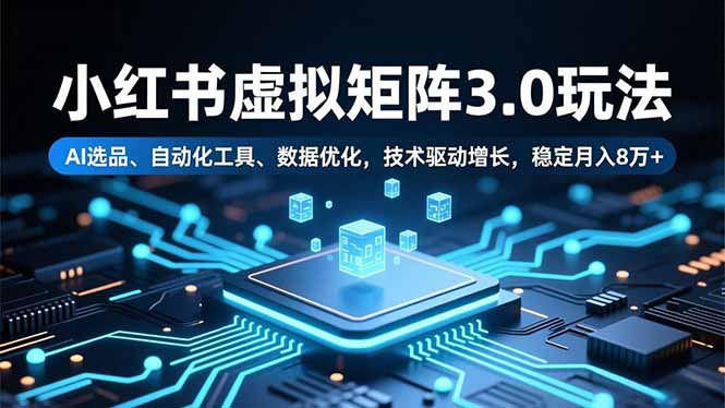 小红书虚拟矩阵3.0玩法,AI选品、自动化工具、数据优化,技术驱动增长,稳定月入8万+远创网-专注分享副业落地实操课程 – 全网首发_高质量项目输出远创网