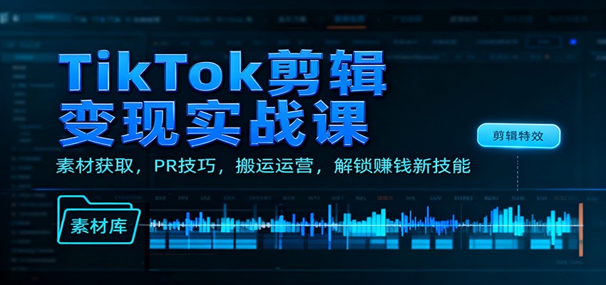 TikTok剪辑变现实战课:素材获取,PR技巧,搬运运营,解锁赚钱新技能远创网-专注分享副业落地实操课程 – 全网首发_高质量项目输出远创网