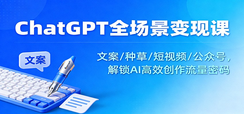 ChatGPT全场景变现课:文案/种草/短视频/公众号,解锁AI高效创作流量密码远创网-专注分享副业落地实操课程 – 全网首发_高质量项目输出远创网