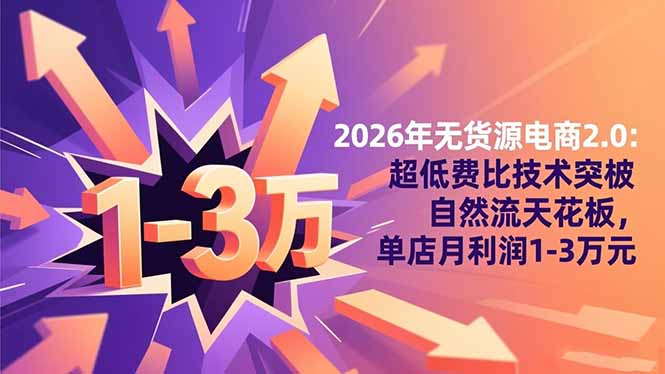 2026年无货源电商2.0【更新】:超低费比技术突破自然流天花板,单店月利润1-3万元远创网-专注分享副业落地实操课程 – 全网首发_高质量项目输出远创网