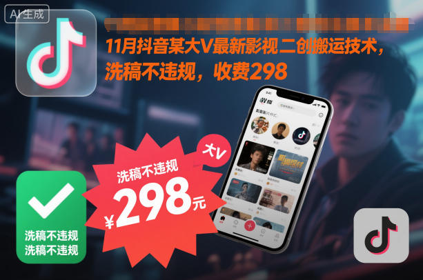 11月抖音某大V最新影视二创搬运技术，洗稿不违规，收费298远创网-专注分享副业落地实操课程 – 全网首发_高质量项目输出远创网