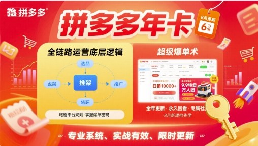 拼多多年卡，拼多多全链路运营底层逻辑，超级爆单术【更新12月】远创网-专注分享副业落地实操课程 – 全网首发_高质量项目输出远创网