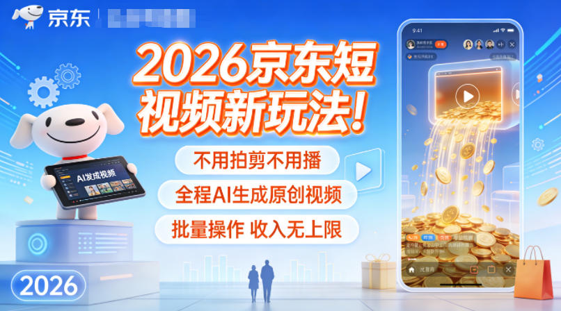2026京东短视频新玩法！不用拍剪不用播，全程AI生成原创视频，批量操作收入无上限远创网-专注分享副业落地实操课程 – 全网首发_高质量项目输出远创网