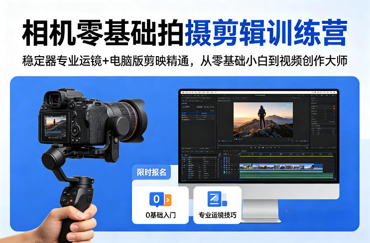 相机零基础拍摄剪辑训练营：稳定器专业运镜+电脑版剪映精通，从零基础小白到视频创作大师远创网-专注分享副业落地实操课程 – 全网首发_高质量项目输出远创网
