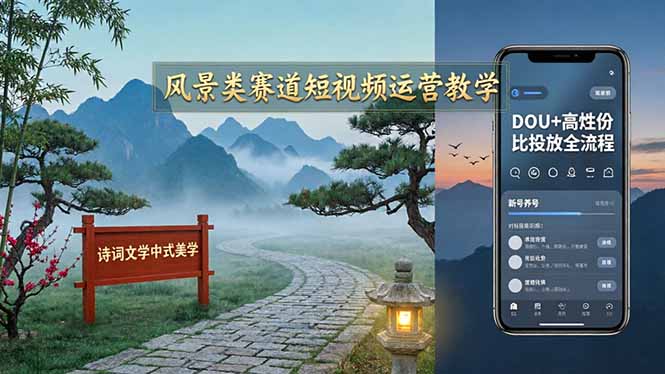 风景类赛道短视频运营教学：诗词文学中式美学，新号养号对标账号定位，DOU+高性价比投放全流程远创网-专注分享副业落地实操课程 – 全网首发_高质量项目输出远创网