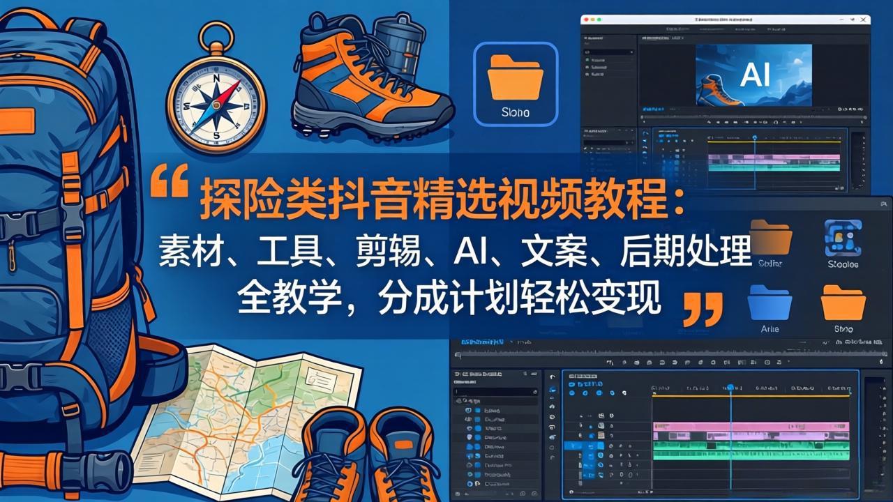 探险类抖音精选视频教程：素材、工具、剪辑、AI、文案、后期处理全教学，分成计划轻松变现远创网-专注分享副业落地实操课程 – 全网首发_高质量项目输出远创网