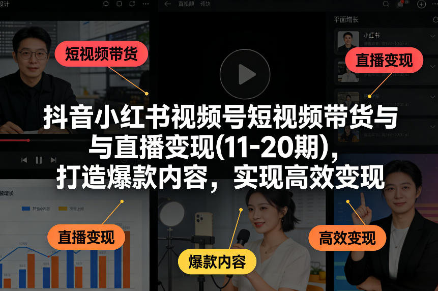 抖音小红书视频号短视频带货与直播变现(10-21期)，打造爆款内容，实现高效变现（更新05月）米创网-专注分享副业落地实操课程 – 全网首发_高质量项目输出远创网
