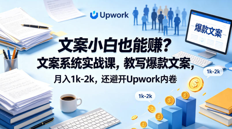 文案小白也能賺？文案系统实战课，教写爆款文案，月入1k-2k，还避开Upwork内卷【原创双语字幕】米创网-专注分享副业落地实操课程 – 全网首发_高质量项目输出远创网