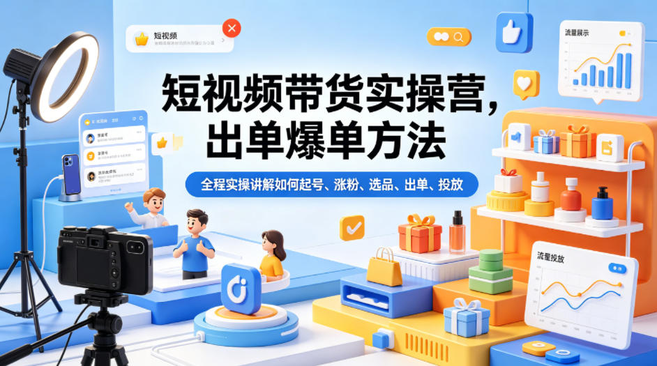短视频带货实操营，出单爆单方法，全程实操讲解如何起号、涨粉、选品、出单、投放米创网-专注分享副业落地实操课程 – 全网首发_高质量项目输出远创网