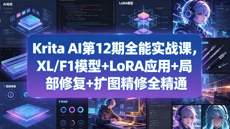 Krita AI第12期全能实战课，XL/F1模型+LoRA应用+局部修复+扩图精修全精通米创网-专注分享副业落地实操课程 – 全网首发_高质量项目输出远创网