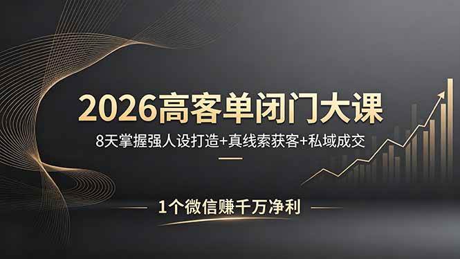 （18200期）2026高客单闭门大课，8 天掌握强人设打造 + 真线索获客 + 私域成交，1 个微信赚千万净利米创网-专注分享副业落地实操课程 – 全网首发_高质量项目输出远创网