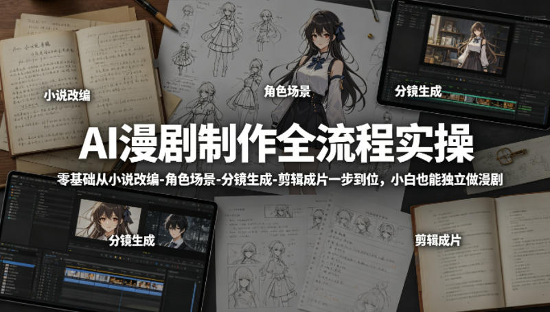AI漫剧制作全流程实操，零基础从小说改编-角色场景-分镜生成-剪辑成片一步到位，小白也能独立做漫剧米创网-专注分享副业落地实操课程 – 全网首发_高质量项目输出远创网