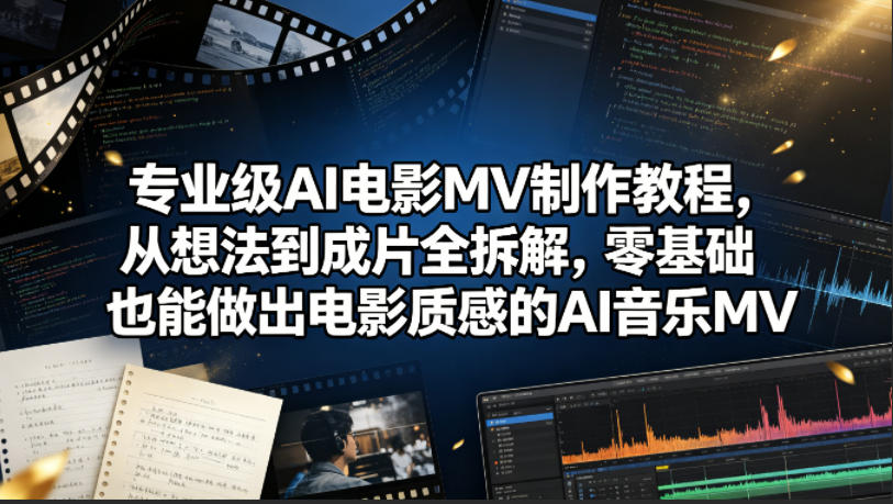 专业级AI电影MV制作教程，从想法到成片全拆解，零基础也能做出电影质感的AI音乐MV米创网-专注分享副业落地实操课程 – 全网首发_高质量项目输出远创网