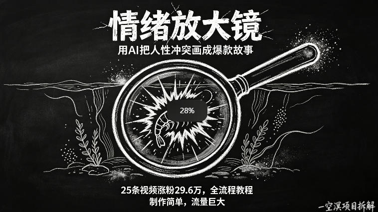 AI制作“情绪放大镜“视频，25条视频涨粉29.6W粉，流量巨大，制作简单，全流程教程米创网-专注分享副业落地实操课程 – 全网首发_高质量项目输出远创网