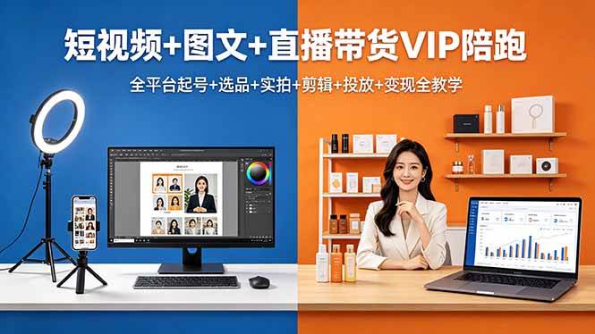 （18319期）短视频+图文+直播带货VIP陪跑，全平台起号+选品+实拍+剪辑+投放+变现全教学米创网-专注分享副业落地实操课程 – 全网首发_高质量项目输出远创网